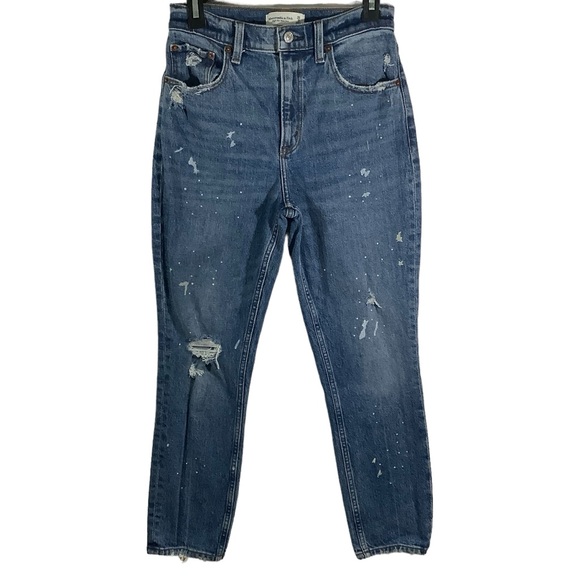 Abercrombie & Fitch Denim - Abercrombie & Fitch High Rise Mom Jean Paint Splatter Distressed